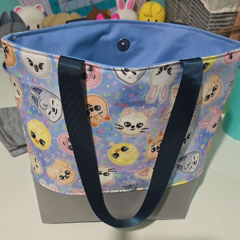 Stray Kids Pastel Skzoo Animal Face Tote with Navy Handles
